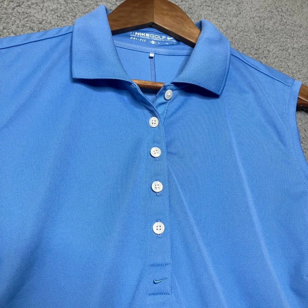 Nike Golf Dri-FIT Sleeveless Polo Shirt Women XL Blue Coastal Tennis Preppy Top